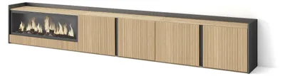 Produktbild von TV-Schrank, Lowboard, 315x35x50cm, Für TV-Geräte bis zu 80", Elektrokamin XXL, Eiche Schwarz