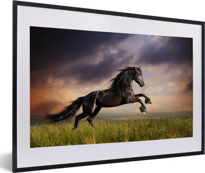 Produktbild von MuchoWow® MuchoWow® Gerahmtes Poster Pferd - Luft - Nacht - Gras 60x40 cm - Poster mit zchwarzem Bilderrahmen - Schlafzimmer - Plakat in Rahmen - Drucken