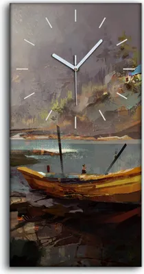 Produktbild von Leinwand Uhr Küche Wohnzimmer Bild 30x60 Waldlandschaft mit einem Boot - weiße Hände