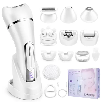 Produktbild von 7 In 1 Damenrasierer Elektrisch Rasierer Damen Epilierer Damen IPX7 Wasserdicht Bikini Damen Intimbereich Led-AnzeigeTrimmer Intimrasierer für Frauen Weiß