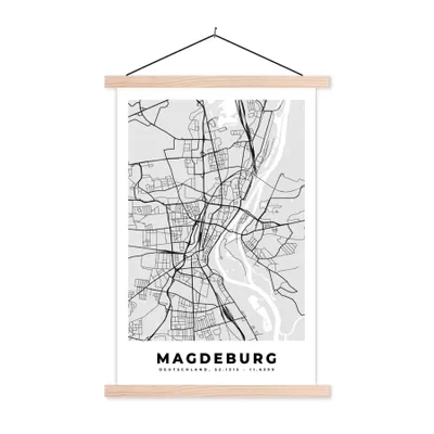 Produktbild von MuchoWow® Textilposter Karte - Stadtplan - Deutschland - Magdeburg - Karte 60x90 cm mit holzfarbenen Rahmen - Textil