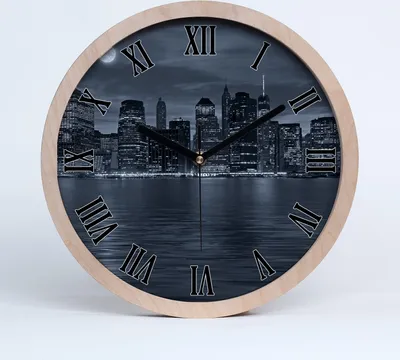 Produktbild von Holzuhr 30fi cm wanduhr - schwarze Spitzen - new york Nacht