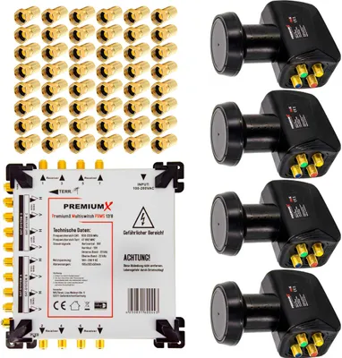 Produktbild von PremiumX Multischalter Set 17/8 Multiswitch SAT 4x Quattro LNB 48x F-Stecker