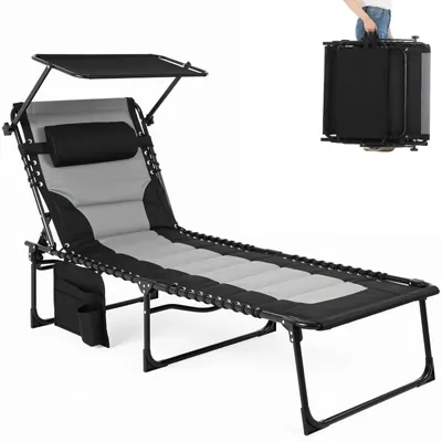 Obrázok produktu pre Plážové ležadlo so slnečnou strieškou – skladacie záhradné ležadlo 200 x 68 x 35 cm – nastaviteľné – čalúnené s opierkami na ruky – nosnosť do 150 kg – 1 ks