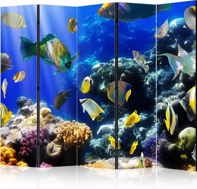 Produktbild von 5-teiliger Doppelseitiger Vlies Paravent - Underwater adventure II 225x172 cm Tiere g-C-0167-z-c