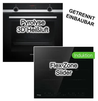 Produktbild von HERDSET Siemens Backofen Dampfunterstützung Pyrolyse Teleskopauszug + Hisense Induktionskochfeld FlexZone Boost