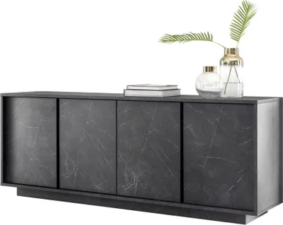 Immagine prodotto di Buffet 4 porte, collezione COLOMARMO, colore nero effetto marmo, ideale nel vostro soggiorno o sala da pranzo.