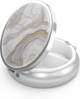 Produktbild von Pillendose 3 Fächer tragbare Metall Medizin Organizer Grau Marbling Gold