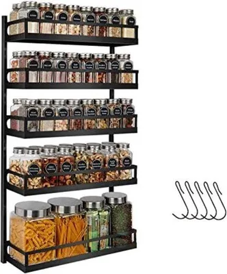 Productafbeelding van Kruidenrek - Ophangbaar - Wandmontage - 5 Etages - Verstelbare hangende kruidenhouder - Zwart