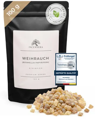 Produktbild von Incensera Weihrauch zum Räuchern, 100 gr aus Äthiopien, Eritrea Boswellia papyrifera, Räucherharz, naturreines Räucherwerk, Kirchenweihrauch