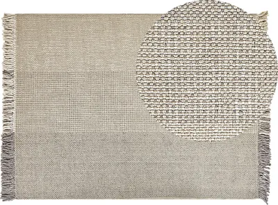 Produktbild von BELIANI Teppich Hellgrau Wolle 140 x 200 cm Rechteckig Handgewebt Farbverlauf Kurzflor mit Fransen Boho Wohnzimmer Schlafzimmer Esszimmer Flur