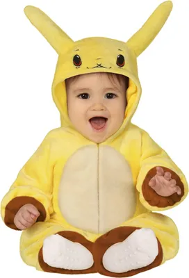 A baby wearing a Pikachu costume.
