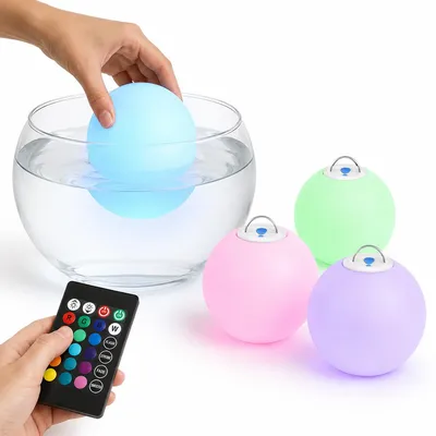 Produktbild von Schwimmende Poolleuchten 4er Set, RGB Poolbeleuchtung mit Fernbedienung, 16 Farben & Farbwechsel, wasserdicht für Pool, Teich & Garten