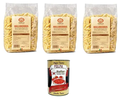 Produktbild von Tipico di Sardegna- Malloreddus Nudeln aus Hartweizengrieß – 3x 500 gr+ Italian Gourmet Polpa di Pomodoro 400g