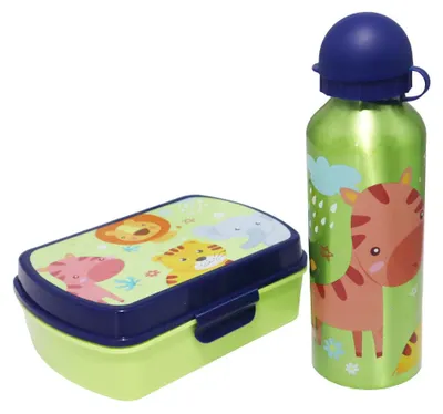 Produktbild von Jungle Friends Kinder Lunch Set 2-tlg. mit Brotdose und Alu Trinkflasche 500 ml