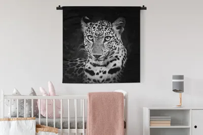 Produktbild von MuchoWow® Wandteppich Wandbehang Panther - Schwarz - Weiß 90x90 cm Tapisserie Dekoration Wandtuch - Wandaufhänger