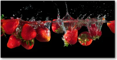 Produktbild von Tulup® Glas-Bild - 100x50 -Wandkunst - Wandbild hinter gehärtetem Sicherheitsglas  - Essen & Getränke - Erdbeeren Wasser - Rot