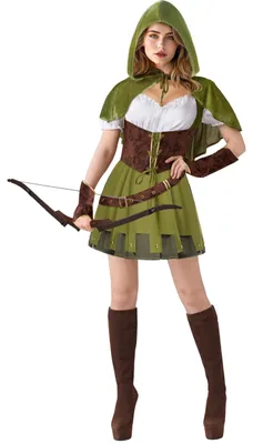 Produktbild von Spooktacular Creations Robin Hood Kostüm Damen, 5-teilig mit Kleid, Korsett, Umhang, Gürtel & Armschützern