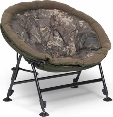 A studio shot of a camouflage folding chair.