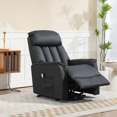 Image de Fauteuil releveur électrique, fauteuil TV avec aide au lever, fauteuil relax en similicuir, noir | 94 x 80 x 104 cm | Fonction de levage à 45° | jusqu'à 150 kg