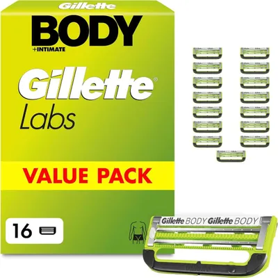 Immagine prodotto di Lame di ricambio Gillette Labs per rasatura del corpo e dell'area intima, 16 pezzi, colore verde. Ideali per rasoi specifici per l'area intima maschile, con 2 lame per proteggere dalla comparsa di peli incarniti e dalle irritazioni. Striscia lubrificante a lunga durata. Clicca qui per vedere tutti i dettagli. Contatta Rufus. Gillette