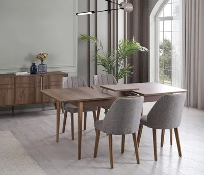 Productafbeelding van Complete eethoekset, eethoek, eettafelset, 7-delig, bruin, hout