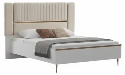 Produktbild von Weiß-Beiges Polsterbett Designer Bettgestell s Kopfteil