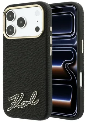 Obrázok produktu pre Puzdro Karl Lagerfeld, textúrované, s logom, kompatibilné s MagSafe, pre iPhone 18 Pro / 17 Pro, čierna farba