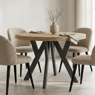 Produktbild von Runder Ausziehbarer Tisch für Esszimmer, PERO, Loft-Stil, Skandinavische, Durchmesser: 100 / 150 cm, Farbe: Eiche Sonoma / Schwarz