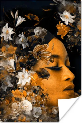 Produktbild von MuchoWow® Poster Blume - Frauen - Gold 120x180 cm - Kunstposter