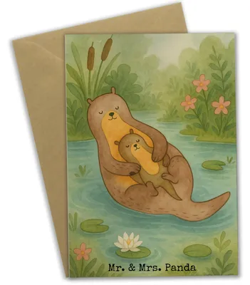 Produktbild von Mr. & Mrs. Panda Grußkarte Otter Kind Design - Weiß - Geschenk, Mama, Baby, hochzeitskarten, Grußkarten, Mutter, osterkarten, Beileidskarte, Familie, Geburt