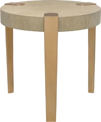 Produktbild von Casa Padrino Luxus Beistelltisch Hellbraun / Messingfarben Ø 57 x H. 55,5 cm - Runder Holztisch mit Metallbeinen - Wohnzimmermöbel