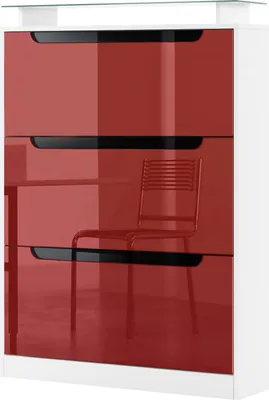Produktbild von Vladon Schuhschrank Space,  Germany, Schuhkipper für 24 Paar Schuhe mit 3 Klappen und Glasablage, Weiß matt/Bordeaux Hochglanz mit Absetzungen in Schwarz Hochglanz (89 x 128 x 23 cm)