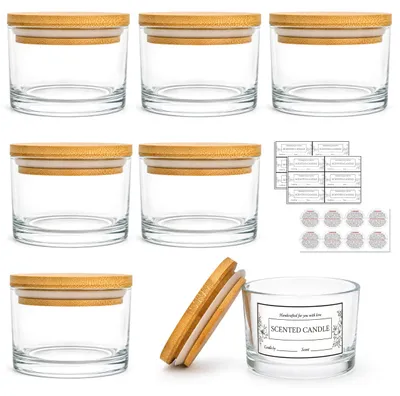 Produktbild von Omgoods – Set aus 6 klaren Glas-Kerzenbehältern mit Deckel
