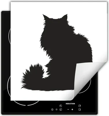 Produktbild von DarHaus Herdabdeckplatte 50x52 cm Anti Rutsch Matte Aufrollbar, Katze - schwarz