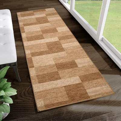 Produktbild von Läufer Teppich Meterware Flur Wohnzimmer Schlafzimmer Kurzflor Modern Design Rutschfest Braun 100 x 560