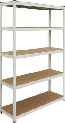 Produktbild von Relaxdays Schwerlastregal, HxBxT: 200x120x50 cm, 875 kg, 5 Ebenen, Lagerregal Keller & Garage, zum Stecken, weiß/braun