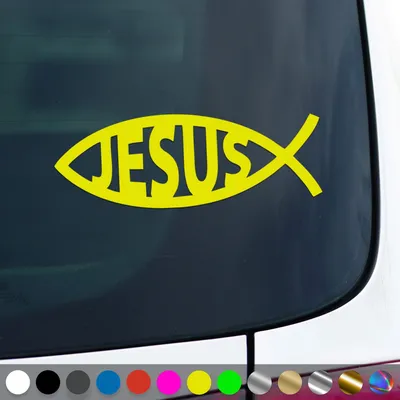 Produktbild von PantherPixel Jesus Fisch Aufkleber Ichthys Christentum Christus Sticker Auto Geschenkidee Farbe Neon-Gelb