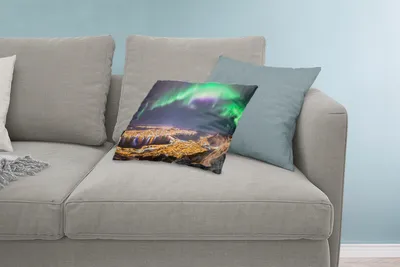 Produktbild von MuchoWow® Zierkissen Sofakissen Wohnzimmer Dekokissen 60x40 cm Nordlichter - Grün - Lila - Norwegen - Kopfkissen - Polster mit Foto