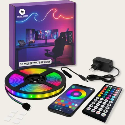 Produktbild von Evura Goods – 10 Meter LED-Streifen 12V – Wasserdicht (IP67) – Smart App-Steuerung mit Timer