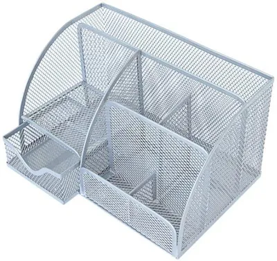 Produktbild von Ibenzoa® Schreibtisch-Organizer aus Metall, schwarz – Multifunktionaler Stiftehalter mit 6 Fächern & Schublade, 22 x 14 x 12,8 cm für Büro, Schule & Zuhause