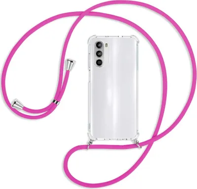 Produktbild von Handykette Backcover-Schutzhülle mit Band (Metall silberfarben) für Motorola Moto G52 / G82 - hot pink