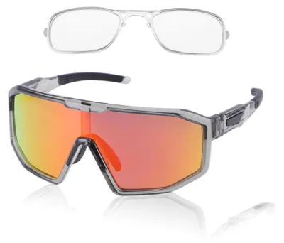 Immagine prodotto di Occhiali da moto anti-abbagliamento UV400 con lenti rosse e montatura grigia