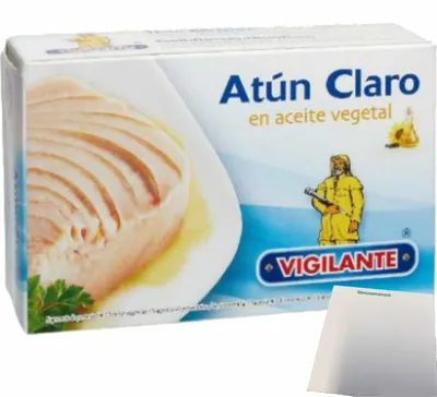 Produktbild von Vigilante "Thunfisch in Pflanzenöl" Atún en aceite vegetal (143g Dose ATG) + usy Block