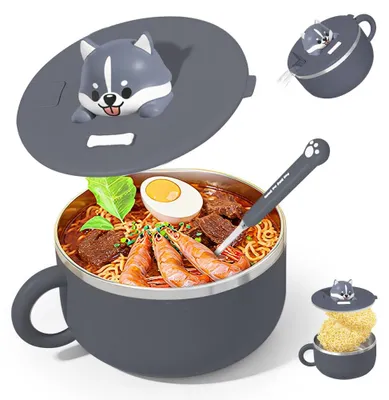 Ramenkom 1200 ml mit Deckel und Löffel, Edelstahl 304