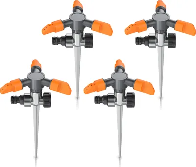 Produktbild von Brandson 4x Kreisregner, 3-fach Rasensprinkler mit Erdspieß, 360° Flächenregner, Sprühregner, für Flächen bis 150 m², 14 cm lang, (1-St), 3 Arm Sprinkler, 45° - 90° Winkel, 7m Reichweite, robuster Spike