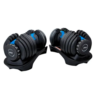 Immagine prodotto di PH Fitness Set di manubri regolabili 24KG blu scuro - 2 PEZZI - Manubri intelligenti - Manubri regolabili da 2,5 a 24 kg - Manubri 15 in 1