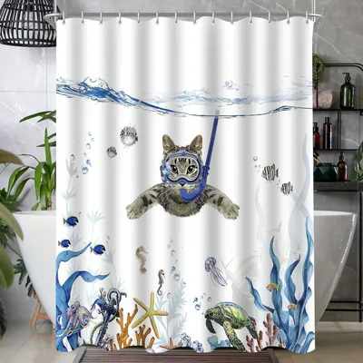 Produktbild von Duschvorhang 180x200cm Katzenschwimme Antischimmel Textil Wasserdicht Polyester Badevorhang