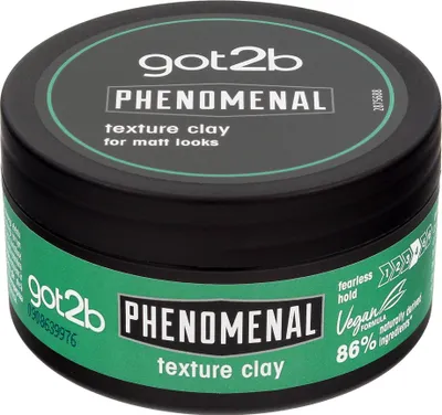 A black jar of Got2B Phenomenal texture clay for matt looks.