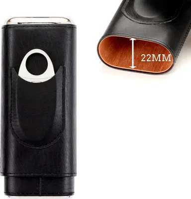 Obrázok produktu pre Puzdro na cigary, prenosné, kožené, mini humidory s nožom na cigary, čierne